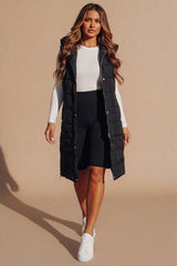 Black Sleeveless Longline Midi Zip Up Hooded Puffer Coat - Terri