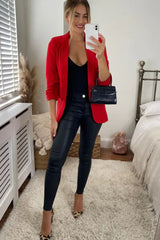 Red Long Sleeve Pocket Blazer - Tenely