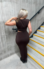 Brown Sleeveless Cut Out Midi Dress - Juniper