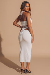 White Strappy Halter Neck Ring Detail Skirt Co-ord - Monika