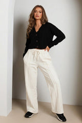 Stone Seam Detail Shirred Waistband Open Hem Joggers - Ruby