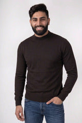 Mens Chocolate Ribbed High Neck Long Sleeve Jumper - Turtle