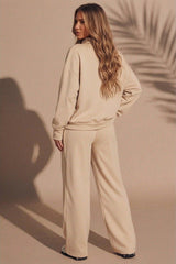 Stone Oversized Long Sleeve Rugby Top and Trouser Co Ord Set - Marizel
