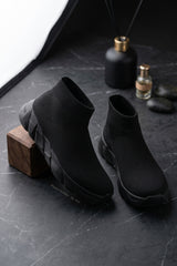 Black Knit Slip-On Sock Trainer Sneakers with Sole Detail – Bella