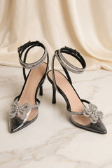 Black Diamanté Detail Perspex Strappy Sandals - Zoe