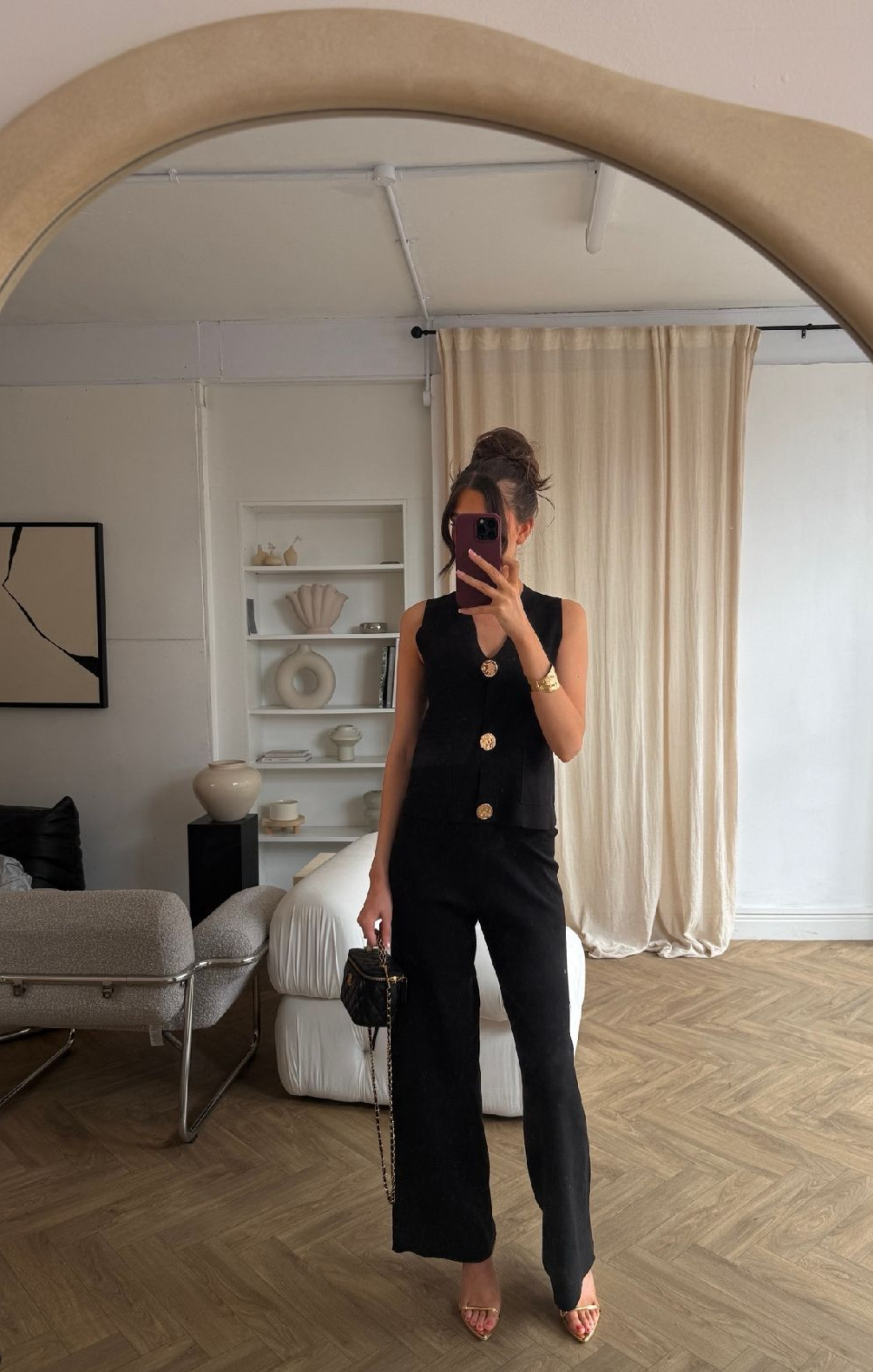 Black Knitted Sleeveless Waistcoat With Wide Leg Trouser Co Ord