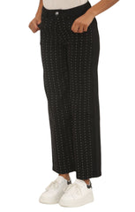 Black High Waisted Wide Leg Jeans with White Pinstripe Detail- Ciara