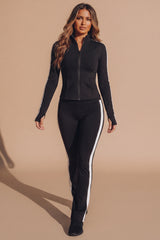 Black Zip Up Active Jacket & Stripe Side Track Trousers Co-Ord Set- Xavira