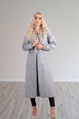 Grey Belted Longline Pocket Detail Waterfall Coat- Kinny