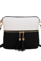 Black And White Tassel Crossbody Bag - Simone