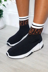 Black Geometric Sock Chunky Sole Boots - Keely