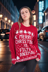 RED MERRY CHRISTMAS YA FILTHY ANIMAL JUMPER - KATIA