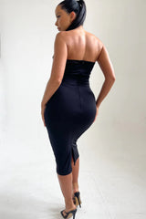 Black Diamante Cup Detail Midi Bodycon Dress - Esme