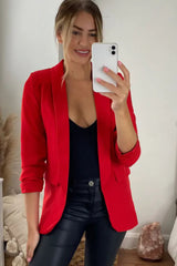 Red Long Sleeve Pocket Blazer - Tenely