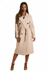 Stone Double Breasted Black Button Detail Belted Trench Coat - Eliana