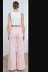 Baby Pink High Waisted Wide Leg Trousers- Okan