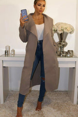 Mocha Waterfall Duster Belted Long Coat - Pola