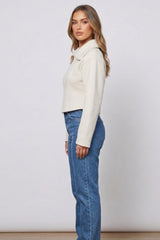 Cream Cropped Zip Front Jacket- Anina