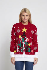 Red Merry Christmas Reindeer Knitted Jumper - Perla