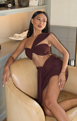 Chocolate Ruched Knot Skirt - Carter