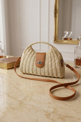 Beige Woven Top Handle Handbag - Forest
