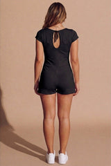 Black Keyhole Back Cap Sleeve Playsuit - Della