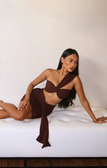 Chocolate One Shoulder Knot Bralette Top - Julie