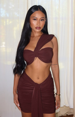 Chocolate Ruched Knot Skirt - Carter