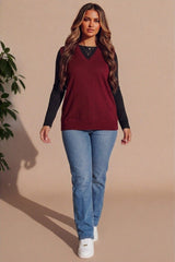 Burgundy V Neck Sleeveless Knitted Vest- Hanya