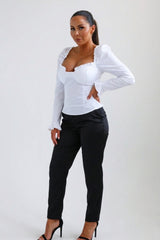 White Cup Detail Shirred Puff Sleeve Shirt - Nawal