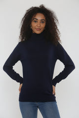 Navy Roll Neck Long Sleeve Knitted Jumper – Yiana
