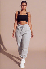Grey Marl Oversized High Waisted Shirred Drawstring Pocket Detail Cuffed Joggers - Samira