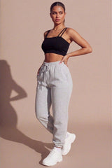 Grey Marl Oversized High Waisted Shirred Drawstring Pocket Detail Cuffed Joggers - Samira