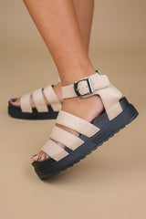 Beige Gladiator Style Flat Sandals - Zarina
