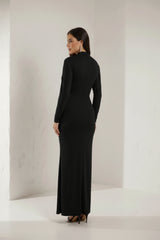 Black High-Neck Fully Embellished Crystal Mermaid Gown-Myna