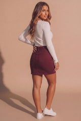 Wine Distressed Denim Skirt - Donelia