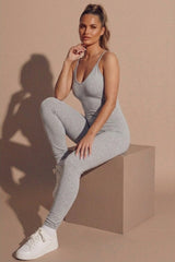 Grey Strappy Sleeveless Unitard Jumpsuit - Claza