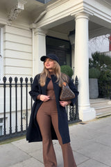 Brown Premium Ribbed Jersey Co Ord Set - Alessia