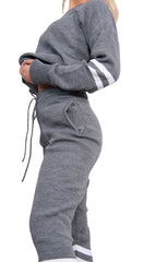 Charcoal Stripe Detail Knitted Loungewear Set – Mila