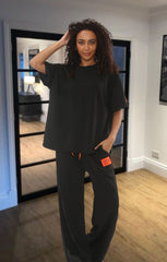 Black Oversized Relaxed Fit with Lengthy Tee and Wide-Leg Trousers-Arielle