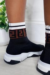 Black Geometric Sock Chunky Sole Boots - Keely