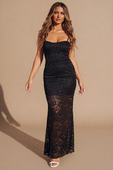 Black Bodycon Strappy Lace Maxi Dress - Piper