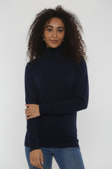 Navy Roll Neck Long Sleeve Knitted Jumper – Yiana