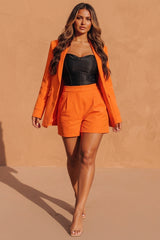 Orange Ruched Sleeve Blazer and Shorts Co Ord Set - Saha