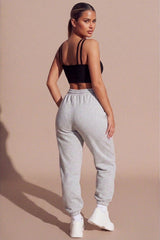 Grey Marl Oversized High Waisted Shirred Drawstring Pocket Detail Cuffed Joggers - Samira