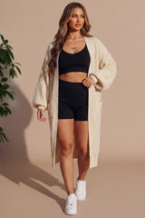 Stone Knitted Long Sleeve Pocket Detail Ribbed Cardigan - Leanne