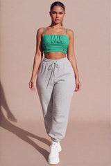 Green Slinky Double Layer Ruched Bust Crop Top - Thalina