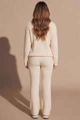Beige  Ribbed Long Sleeve Logo Lounge Set – Monroe