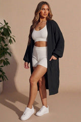 Black Knitted Long Sleeve Pocket Detail Ribbed Cardigan - Leanne