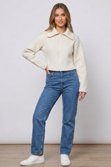 Cream Cropped Zip Front Jacket- Anina